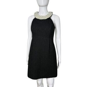 INC International Concepts Black Wool Blend Tweed Beaded Halter Dress Size 0